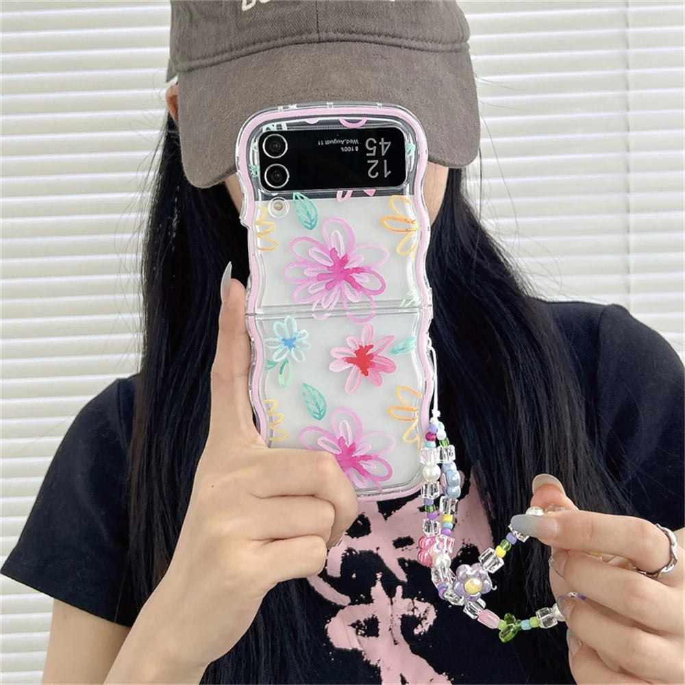Whimsical Floral Charm Bracelet Case for Samsung Galaxy Z Flip 6/5/4/3 ✨