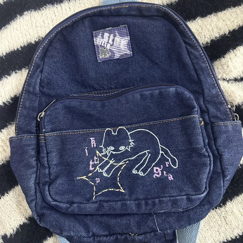 Adorable Denim Cat Backpack ✨ Cute & Funky Schoolbag for Trendy Students!