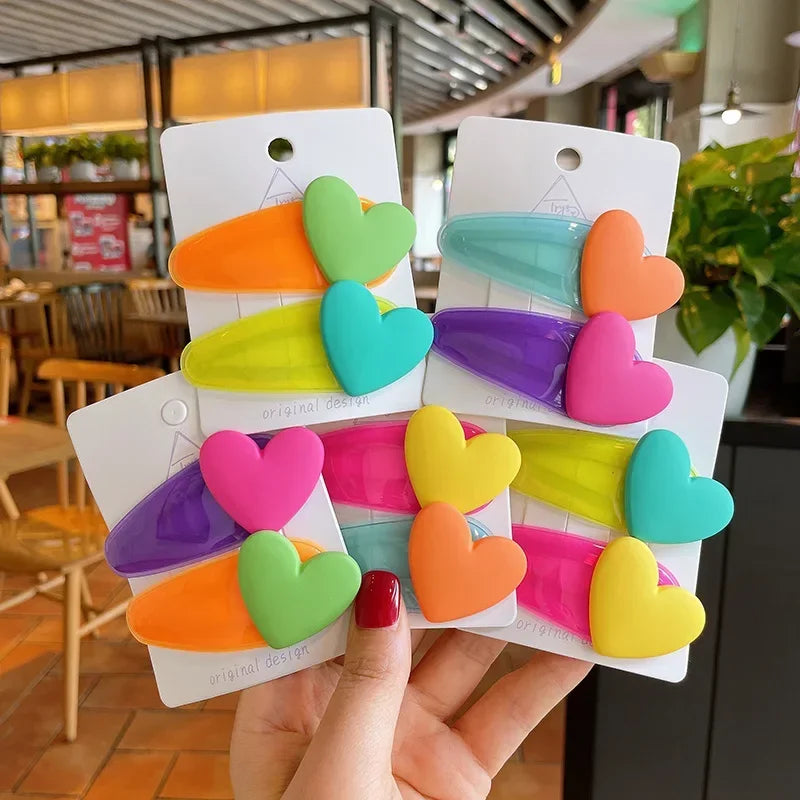 ❤️✨ Sweet Heart Vibes: Adorable 2pc Colorful Hairpin Clips for Girls & Kids!