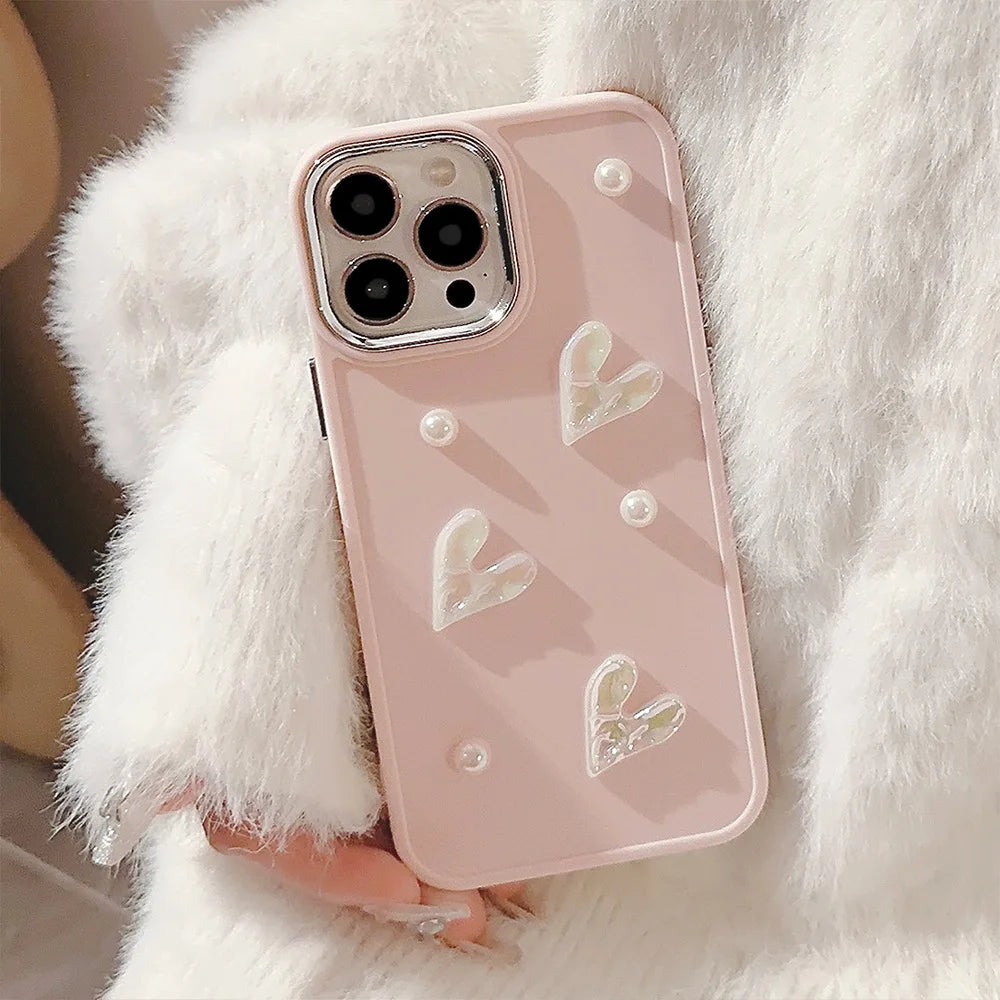 Adorable 3D Pearl Love Heart Phone Case for iPhone - Soft Silicone Bumper ✨